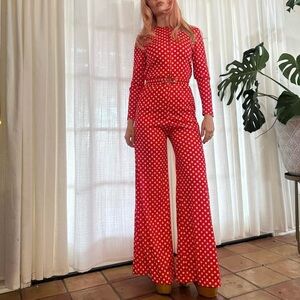 Vintage 70s polkadot bell bottom jumpsuit